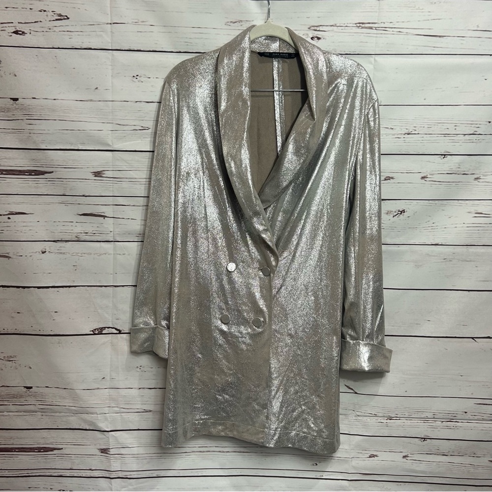 Zara Basic Collection Shimmery Over-Sized Jacket Sz XS Suede Like Metallic - Picture 4 of 9